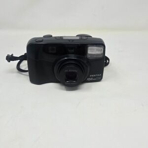 Pentax IQZoom 115 35mm Point and Shoot Film Camera 38-115mm AF Zoom Black Tested